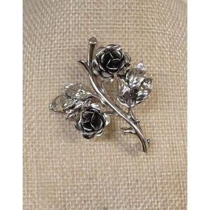 Vintage‎ Danecraft Sterling Silver Rose Brooch Pin 3D